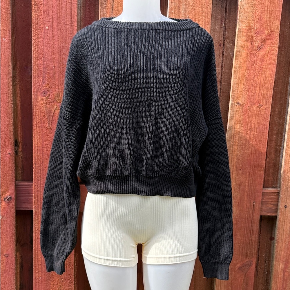 Brandy Melville Black Ribbed Knit Cropped Brianna Sweater Pullover OS